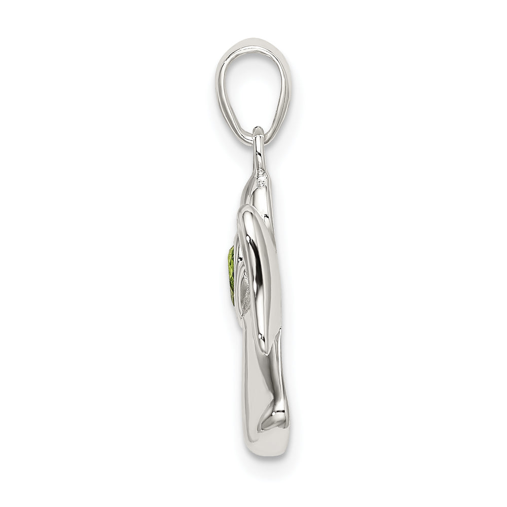 Sterling Silver Angel with Light Green CZ Heart Pendant