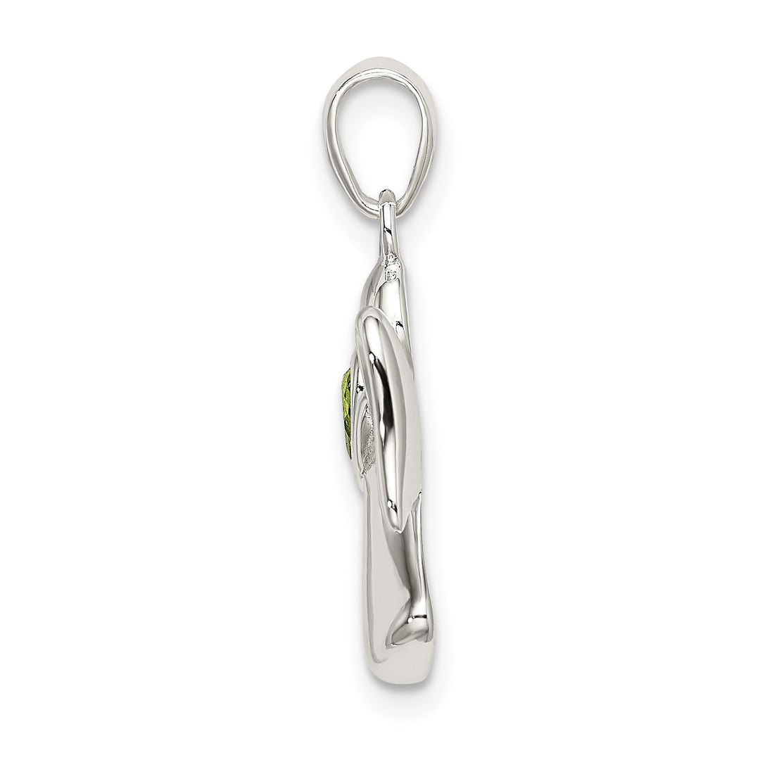 Sterling Silver Angel with Light Green CZ Heart Pendant