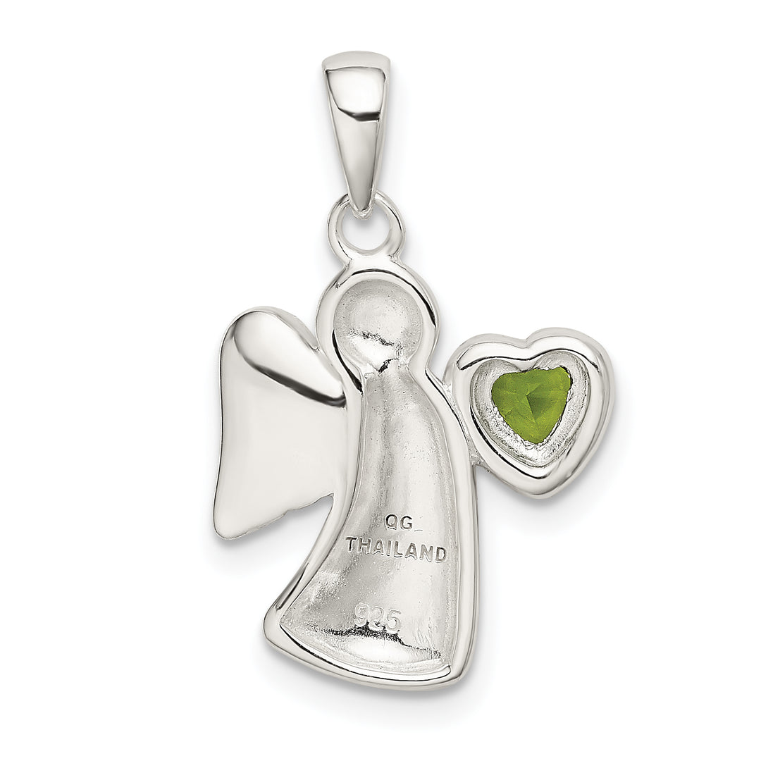 Sterling Silver Angel with Light Green CZ Heart Pendant