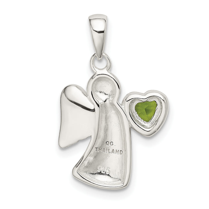 Sterling Silver Angel with Light Green CZ Heart Pendant