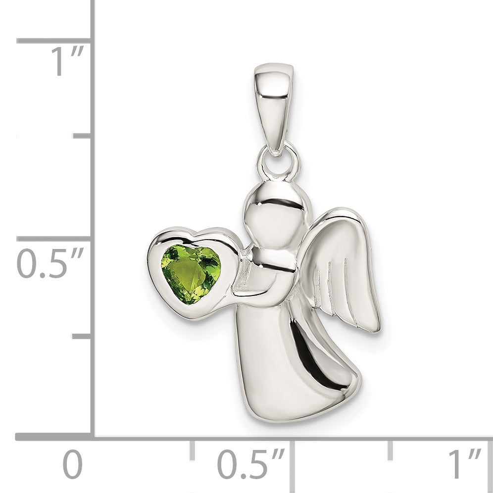 Sterling Silver Angel with Light Green CZ Heart Pendant