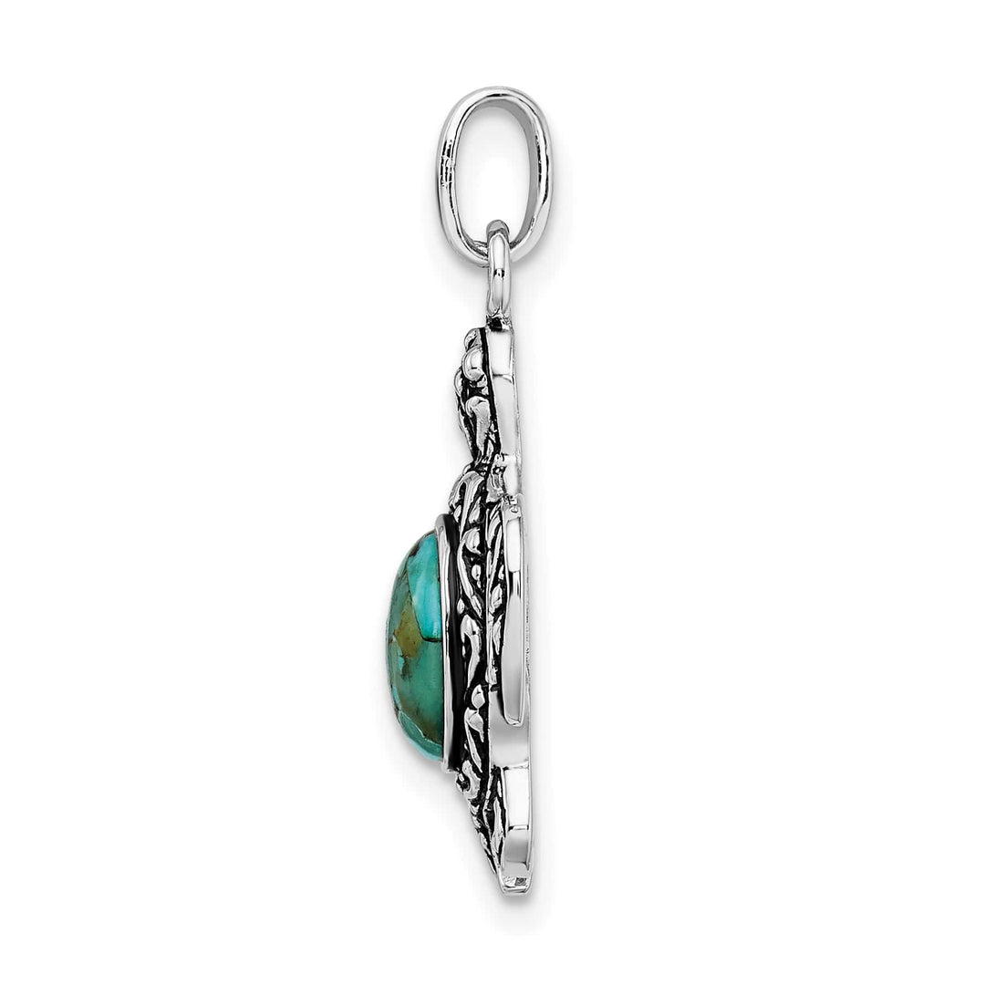 Sterling Silver Antiqued Reconstituted Turquoise Turtle Pendant