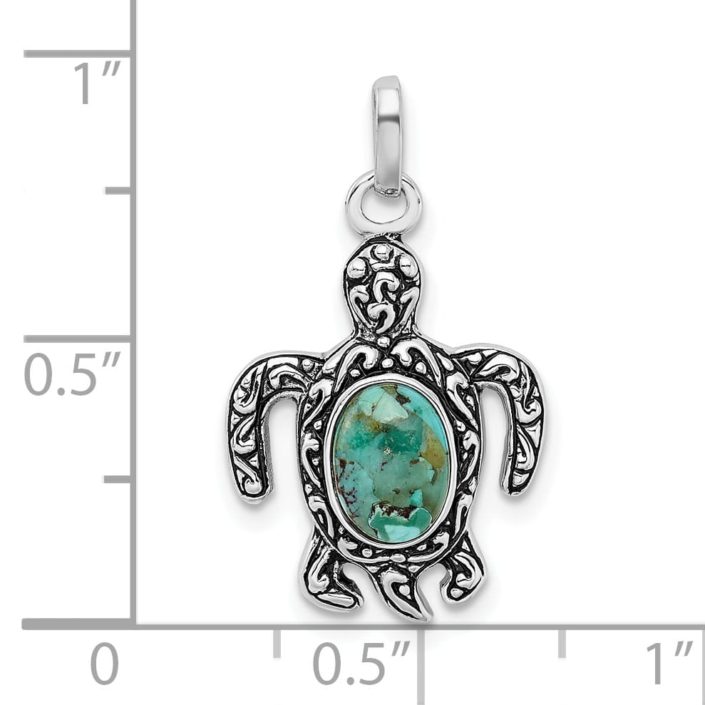Sterling Silver Antiqued Reconstituted Turquoise Turtle Pendant