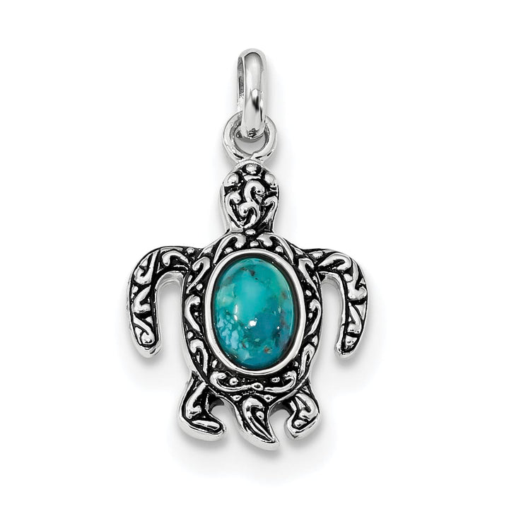 Sterling Silver Antiqued Reconstituted Turquoise Turtle Pendant