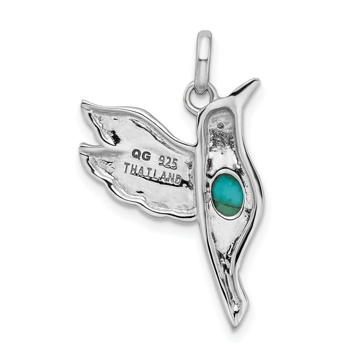 Sterling Silver Reconstituted Turquoise and CZ Hummingbird Pendant