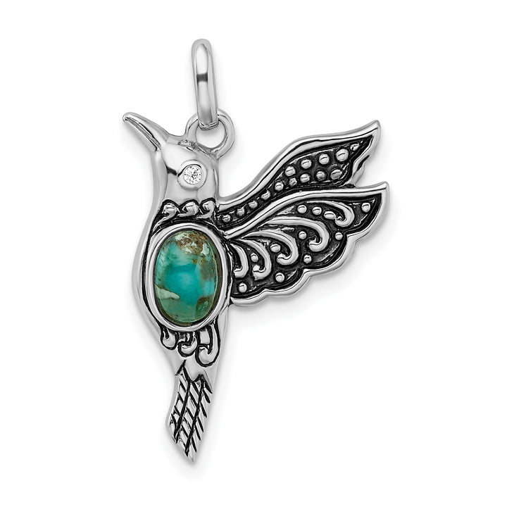 Sterling Silver Reconstituted Turquoise and CZ Hummingbird Pendant