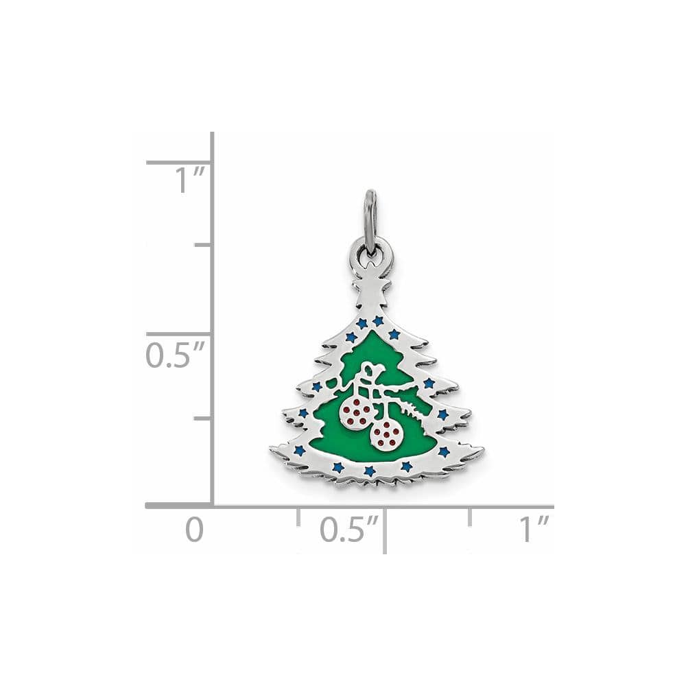 Lovely Rita's Pendants & Charms Sterling Silver Polished Green Enameled Christmas Tree Pendant