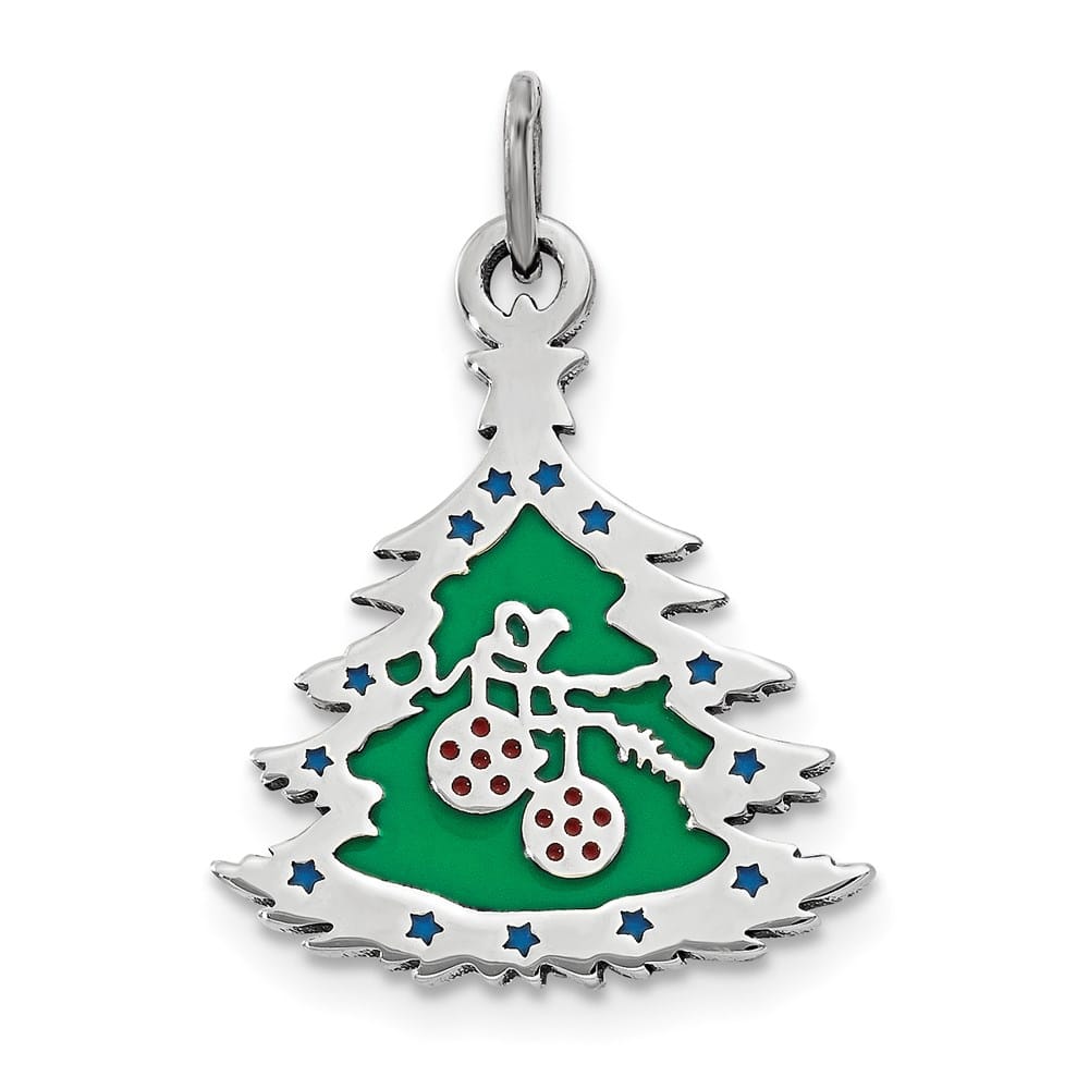 Lovely Rita's Pendants & Charms Sterling Silver Polished Green Enameled Christmas Tree Pendant