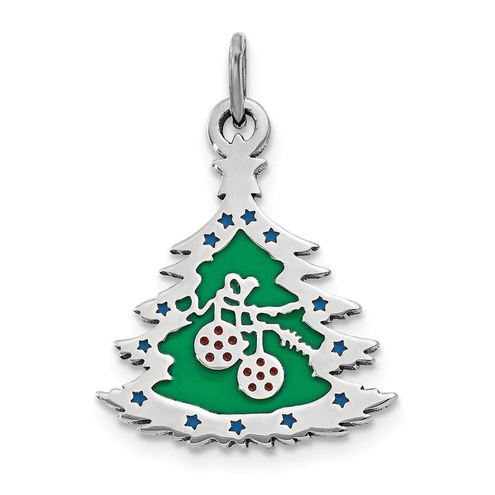 Lovely Rita's Pendants & Charms Sterling Silver Polished Green Enameled Christmas Tree Pendant