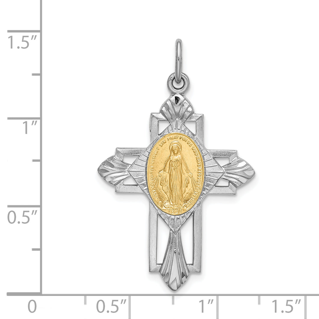 Sterling Silver Gold-tone Miraculous Medal Cross Pendant