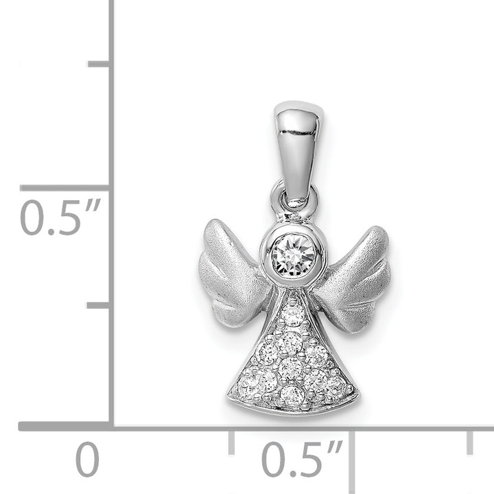 Sterling Silver CZ Satin Angel Pendant