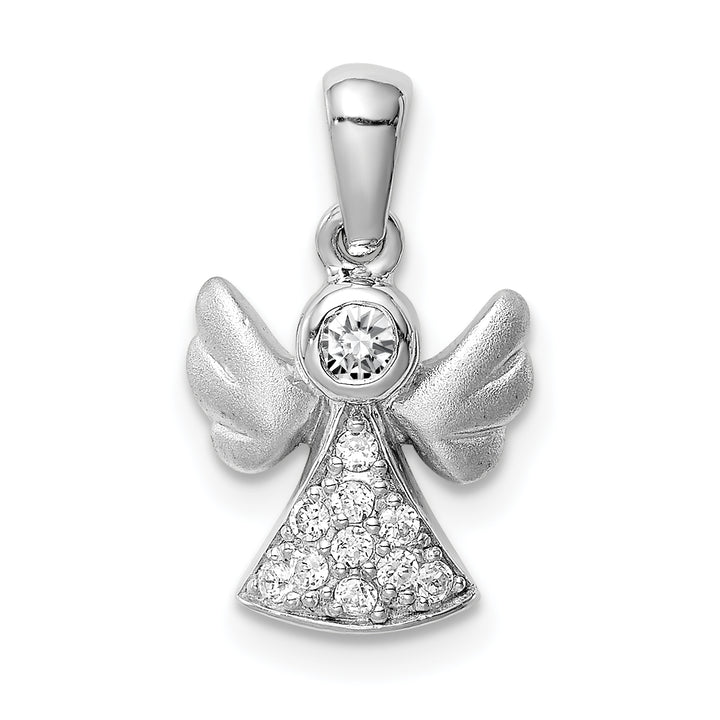 Sterling Silver CZ Satin Angel Pendant