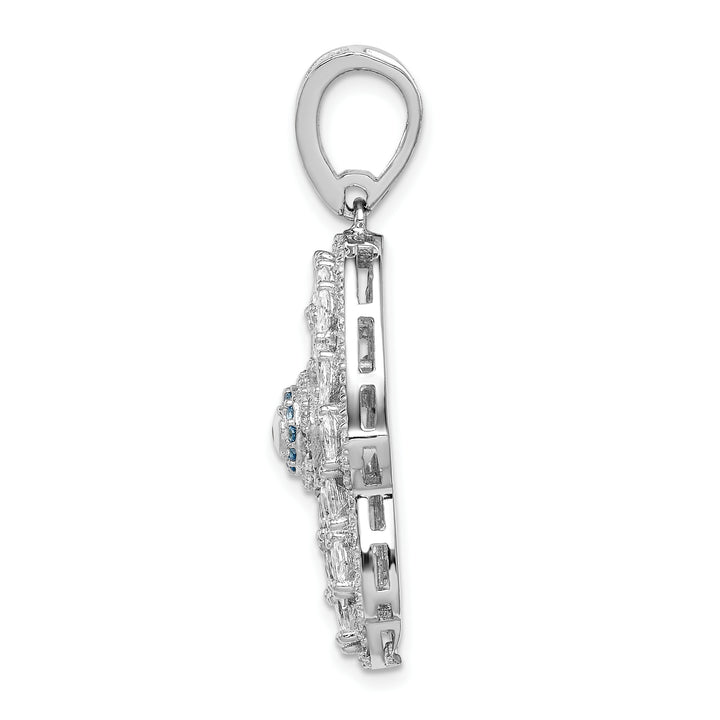 Sterling Silver White and Blue CZ Hamsa Eye Pendant