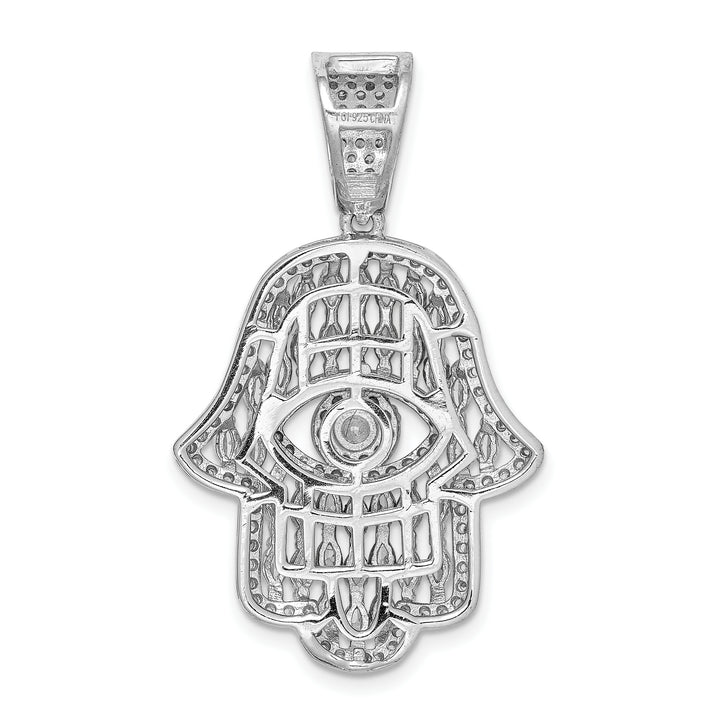 Sterling Silver White and Blue CZ Hamsa Eye Pendant