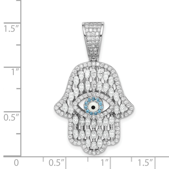 Sterling Silver White and Blue CZ Hamsa Eye Pendant