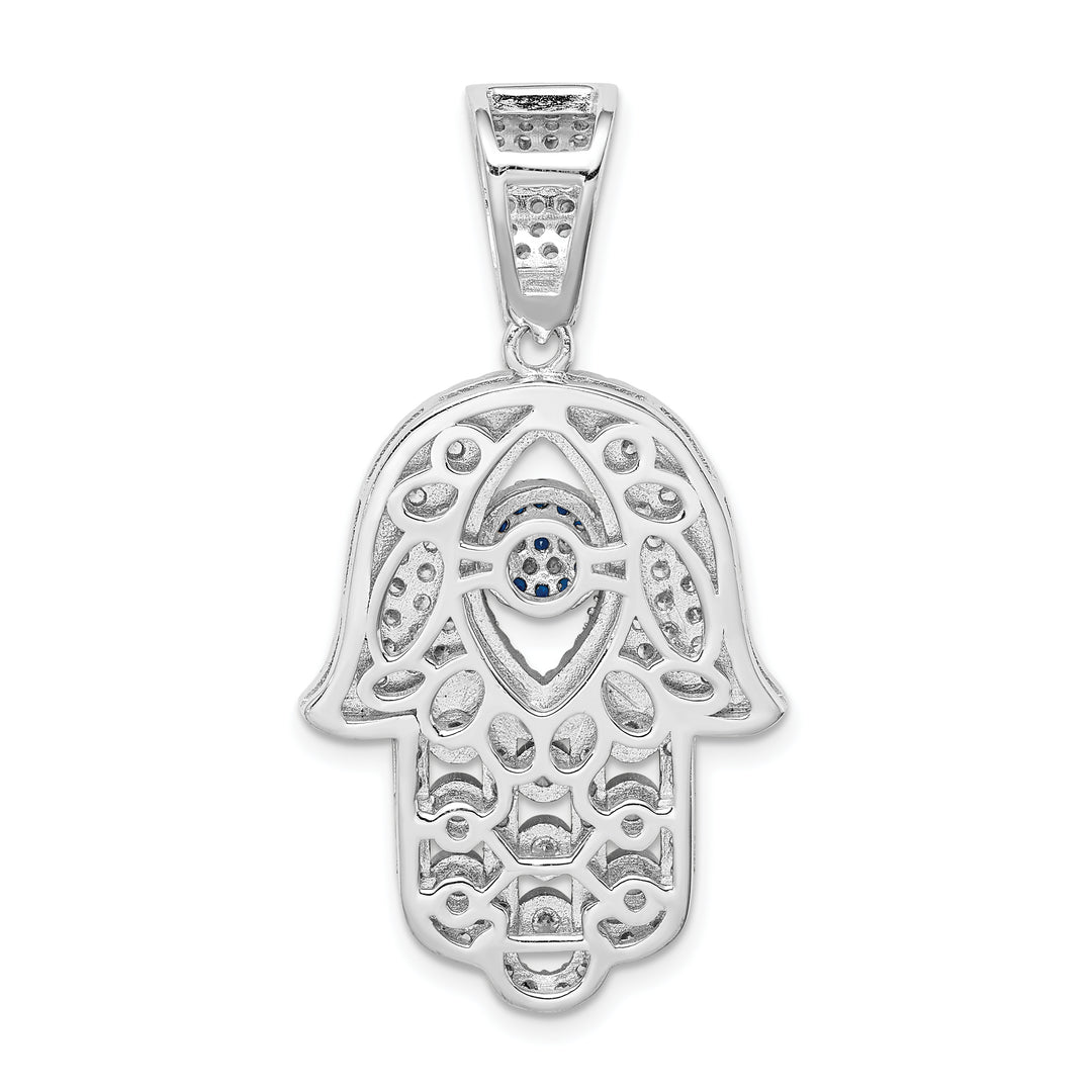 Sterling Silver Created Spinel and White CZ Hamsa Pendant
