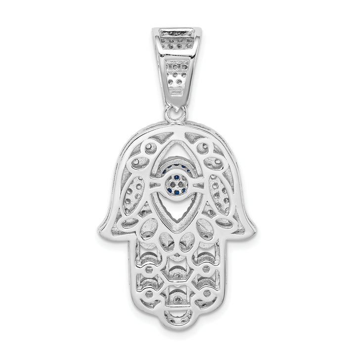 Sterling Silver Created Spinel and White CZ Hamsa Pendant