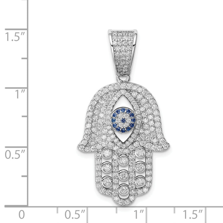 Sterling Silver Created Spinel and White CZ Hamsa Pendant