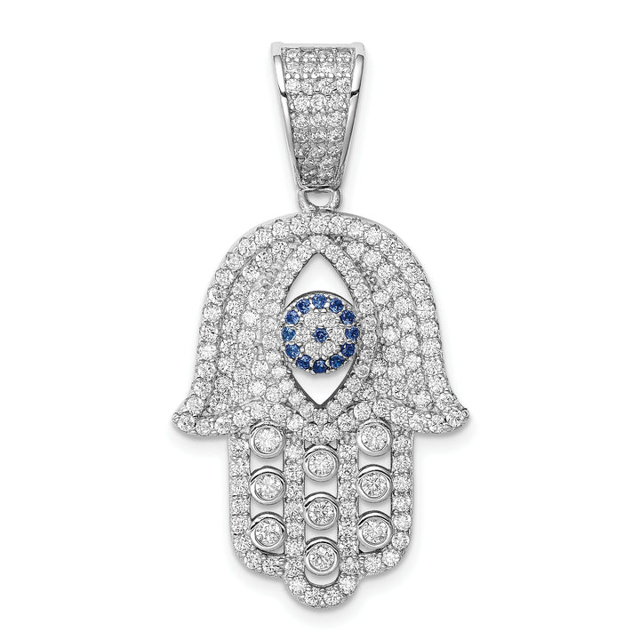 Sterling Silver Created Spinel and White CZ Hamsa Pendant