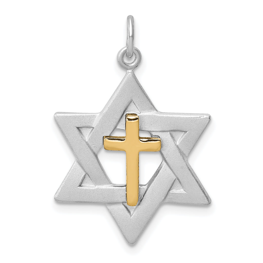 Sterling Silver Gold-tone Cross Star of David Charm Pendant