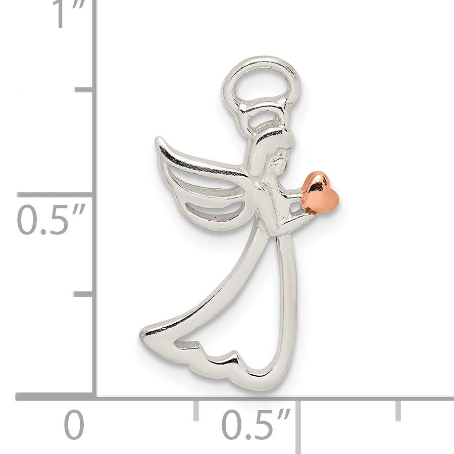 Sterling Silver and Rose-tone Polished Angel Pendant