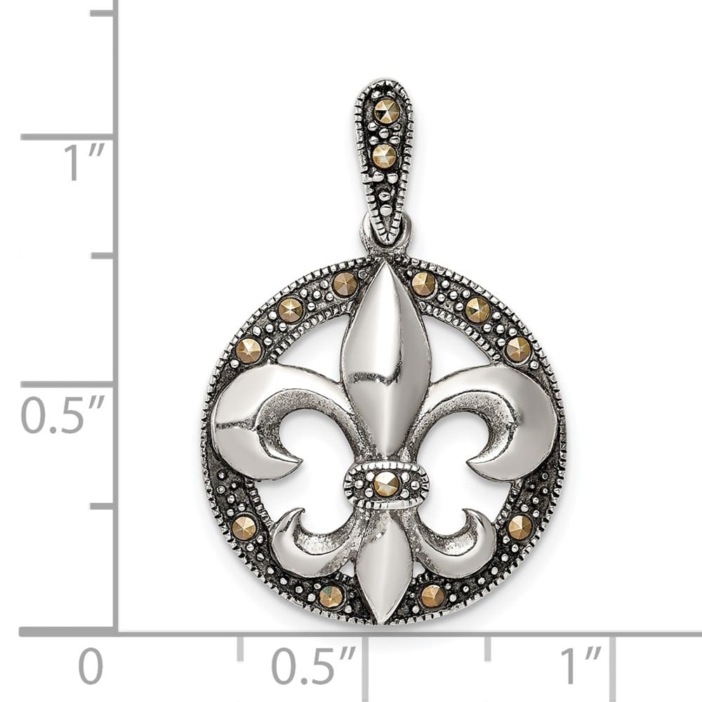 Lovely Rita's Pendants & Charms Sterling Silver Antiqued Marcasite Fleur De Lis Pendant
