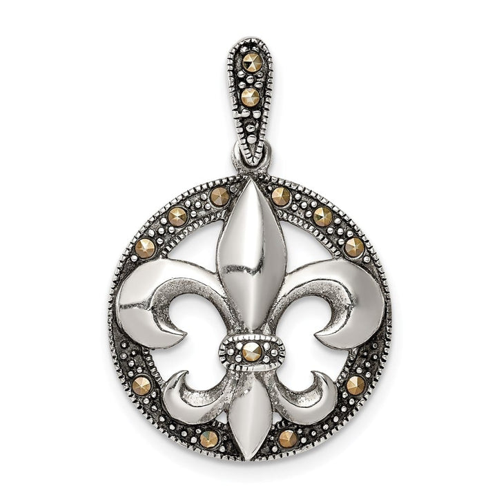 Lovely Rita's Pendants & Charms Sterling Silver Antiqued Marcasite Fleur De Lis Pendant