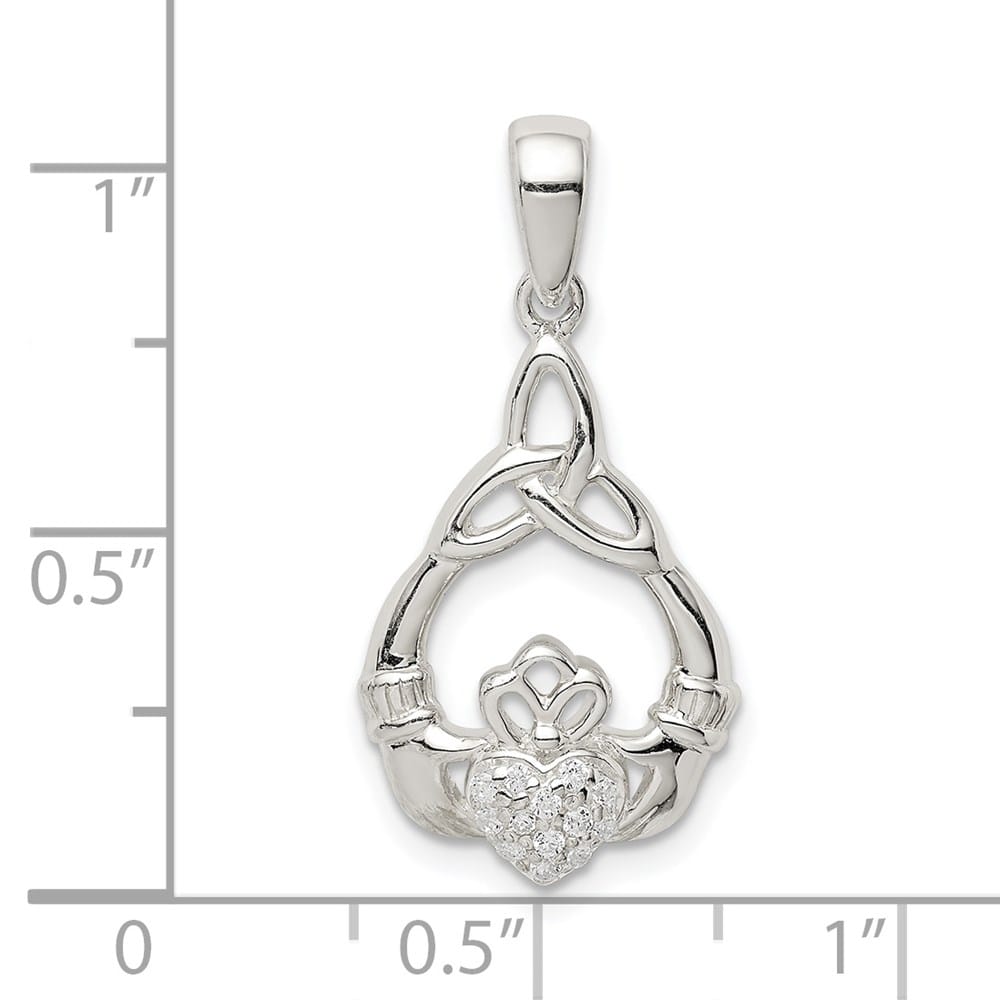 Lovely Rita's Pendants & Charms Sterling Silver Polished CZ Claddagh with Trinity Knot Pendant