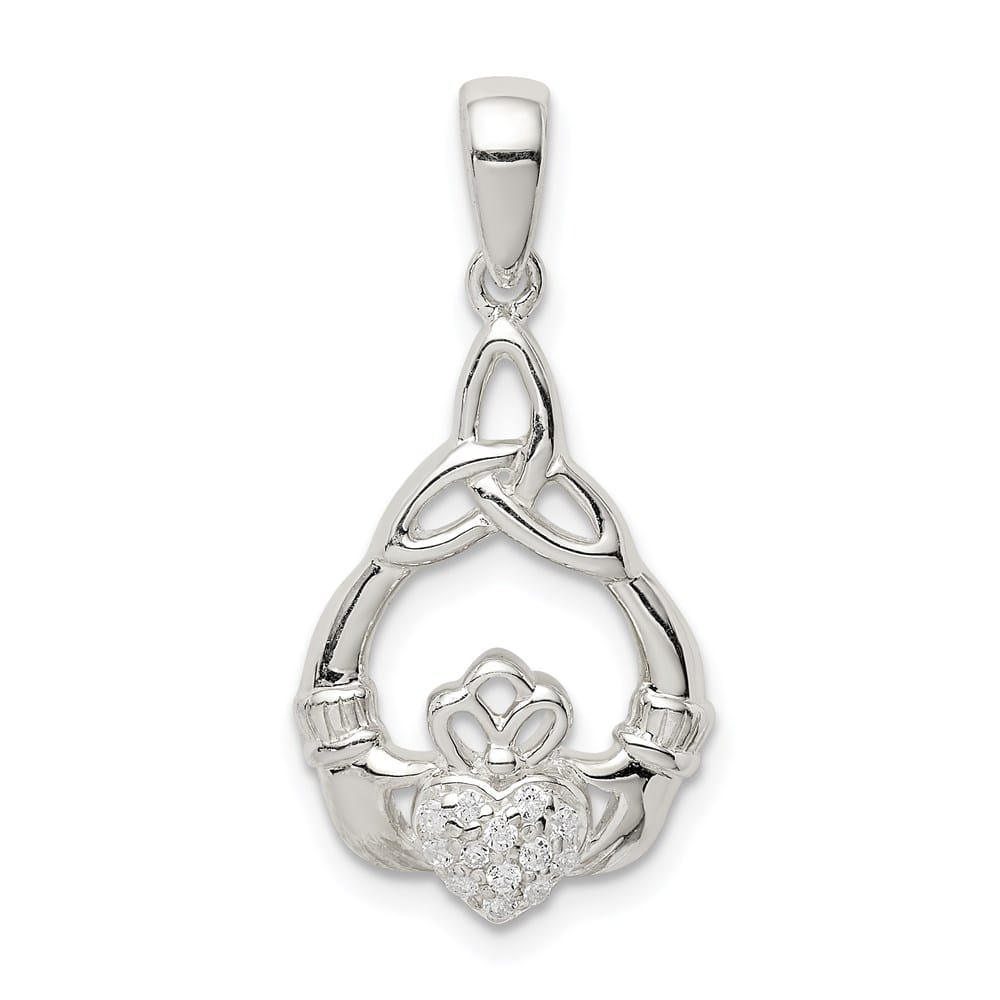 Lovely Rita's Pendants & Charms Sterling Silver Polished CZ Claddagh with Trinity Knot Pendant