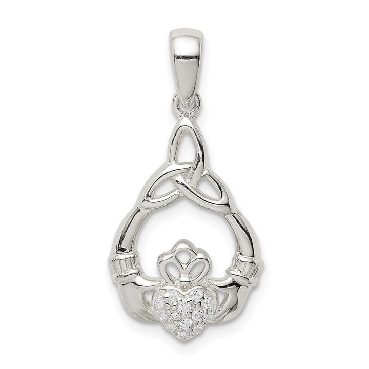 Lovely Rita's Pendants & Charms Sterling Silver Polished CZ Claddagh with Trinity Knot Pendant