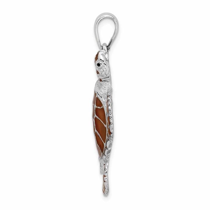 Sterling Silver Enameled Brown Sea Turtle Pendant