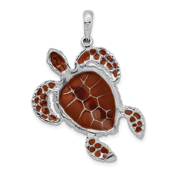 Sterling Silver Enameled Brown Sea Turtle Pendant