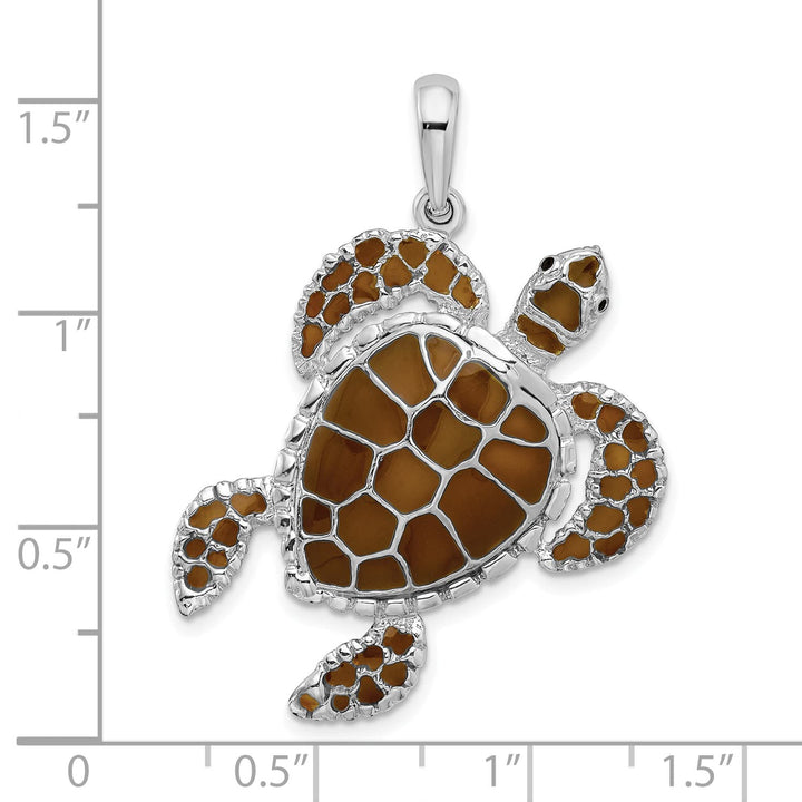 Sterling Silver Enameled Brown Sea Turtle Pendant