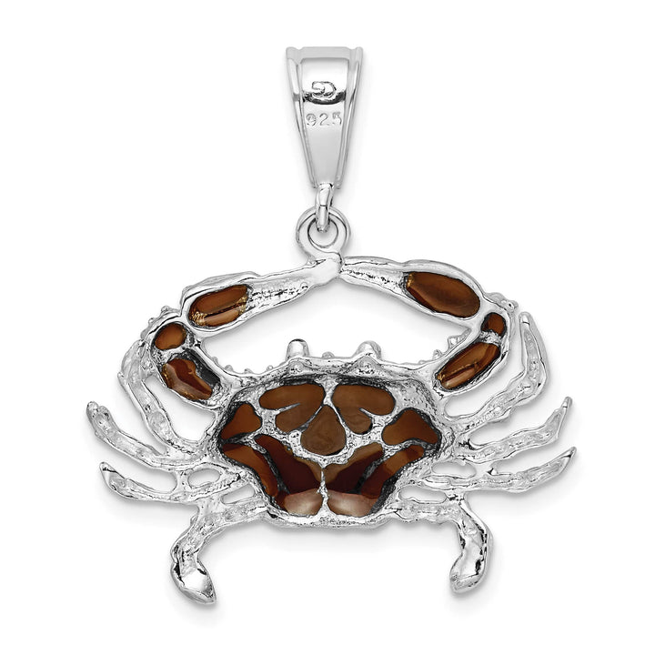 Sterling Silver Enameled Brown Crab Pendant