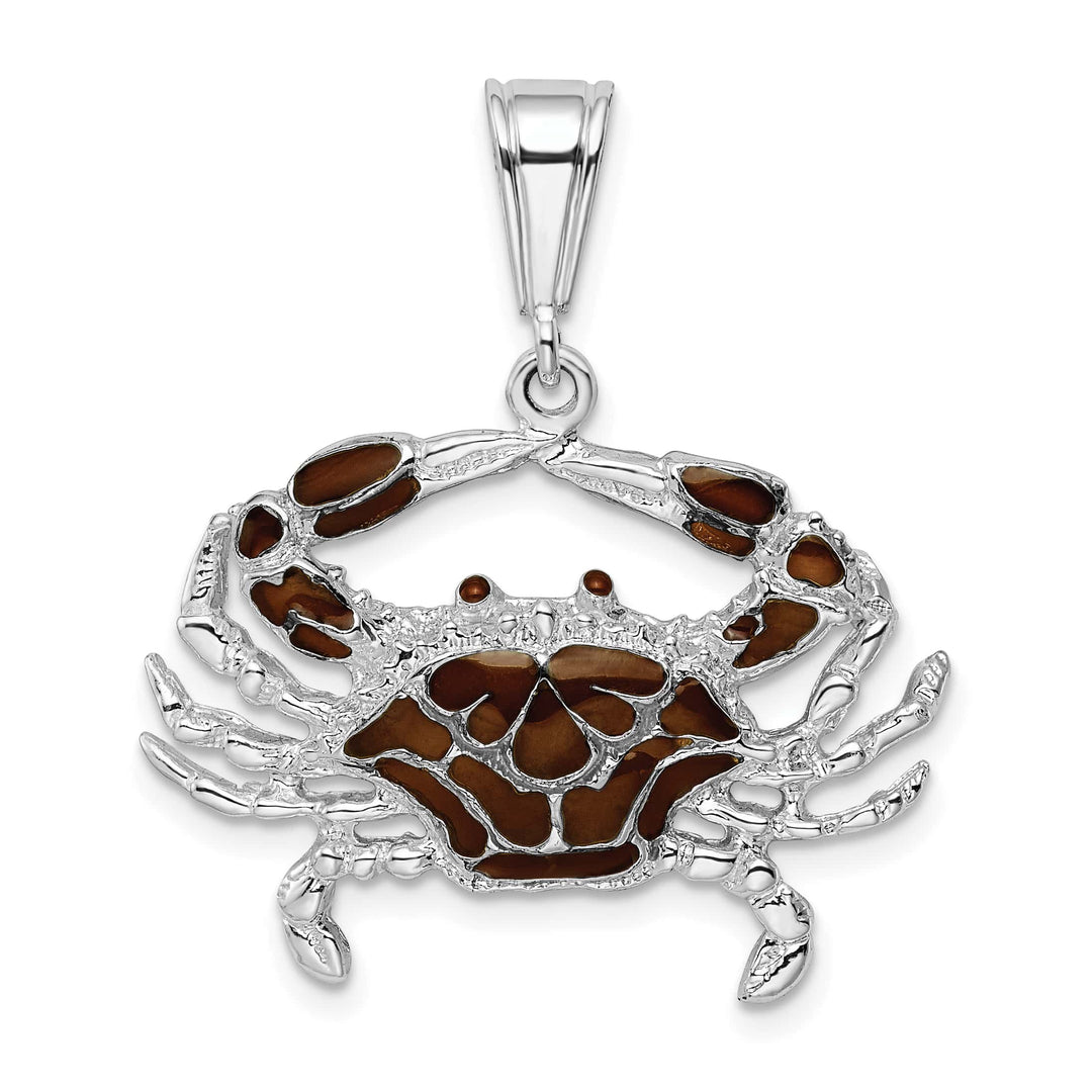 Sterling Silver Enameled Brown Crab Pendant