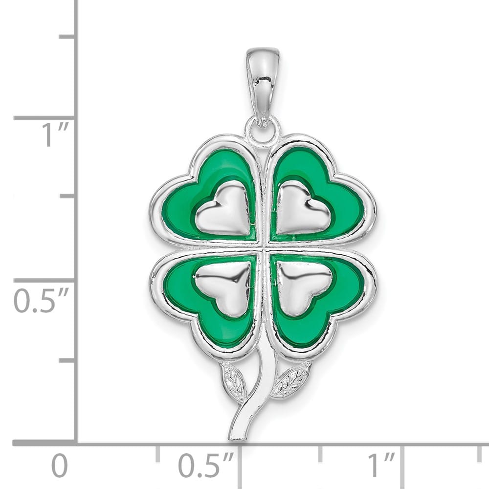 Lovely Rita's Pendants & Charms Sterling Silver Polished Enameled 4-Leaf Clover Pendant