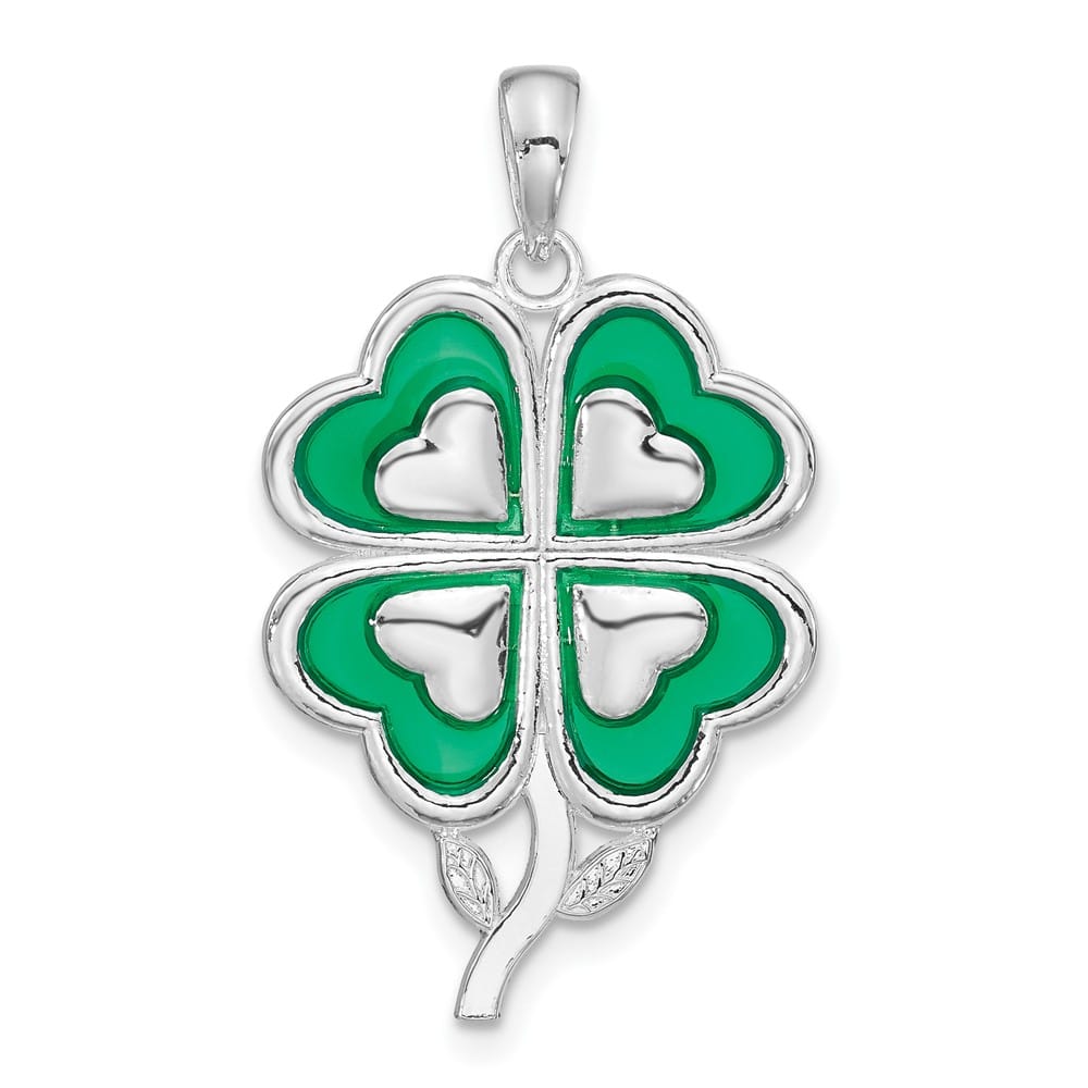 Lovely Rita's Pendants & Charms Sterling Silver Polished Enameled 4-Leaf Clover Pendant