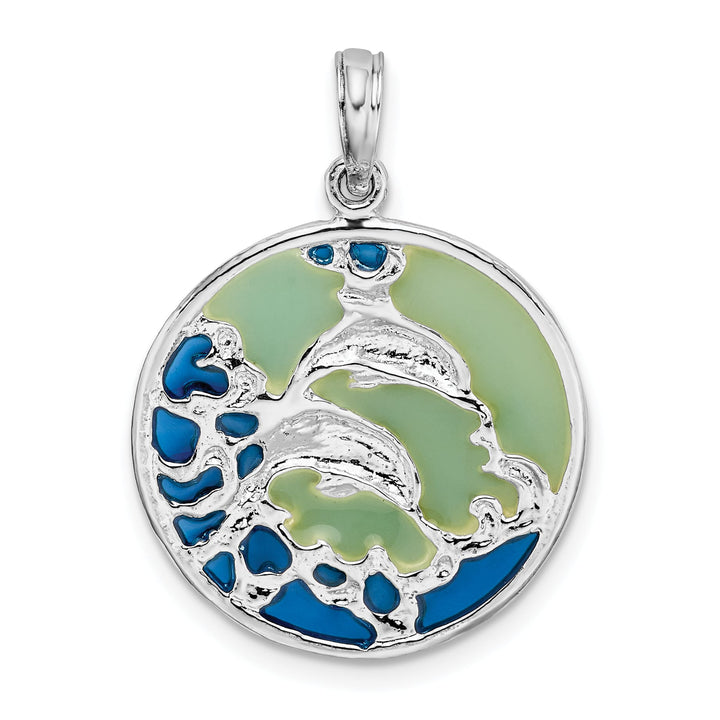 Sterling Silver Enameled Dolphins Pendant
