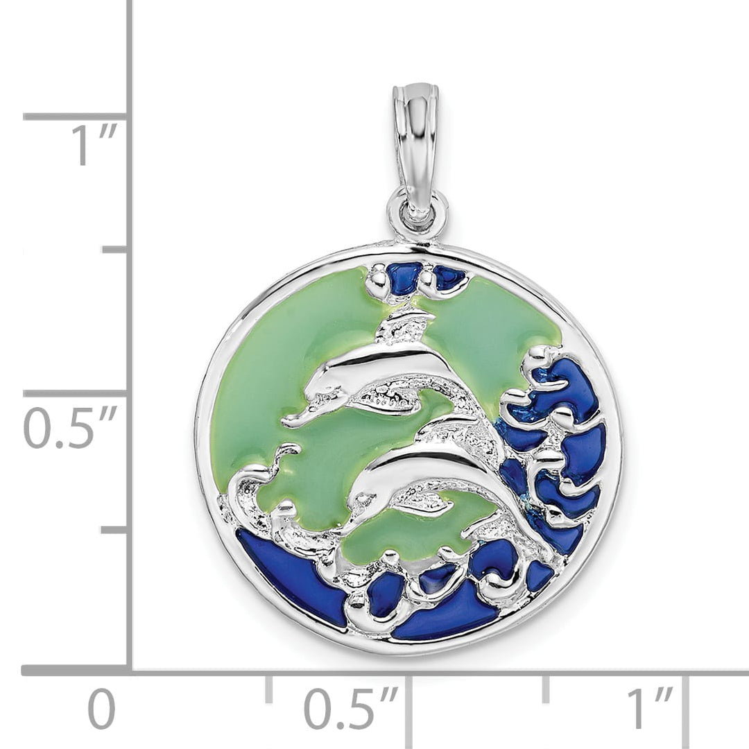 Sterling Silver Enameled Dolphins Pendant