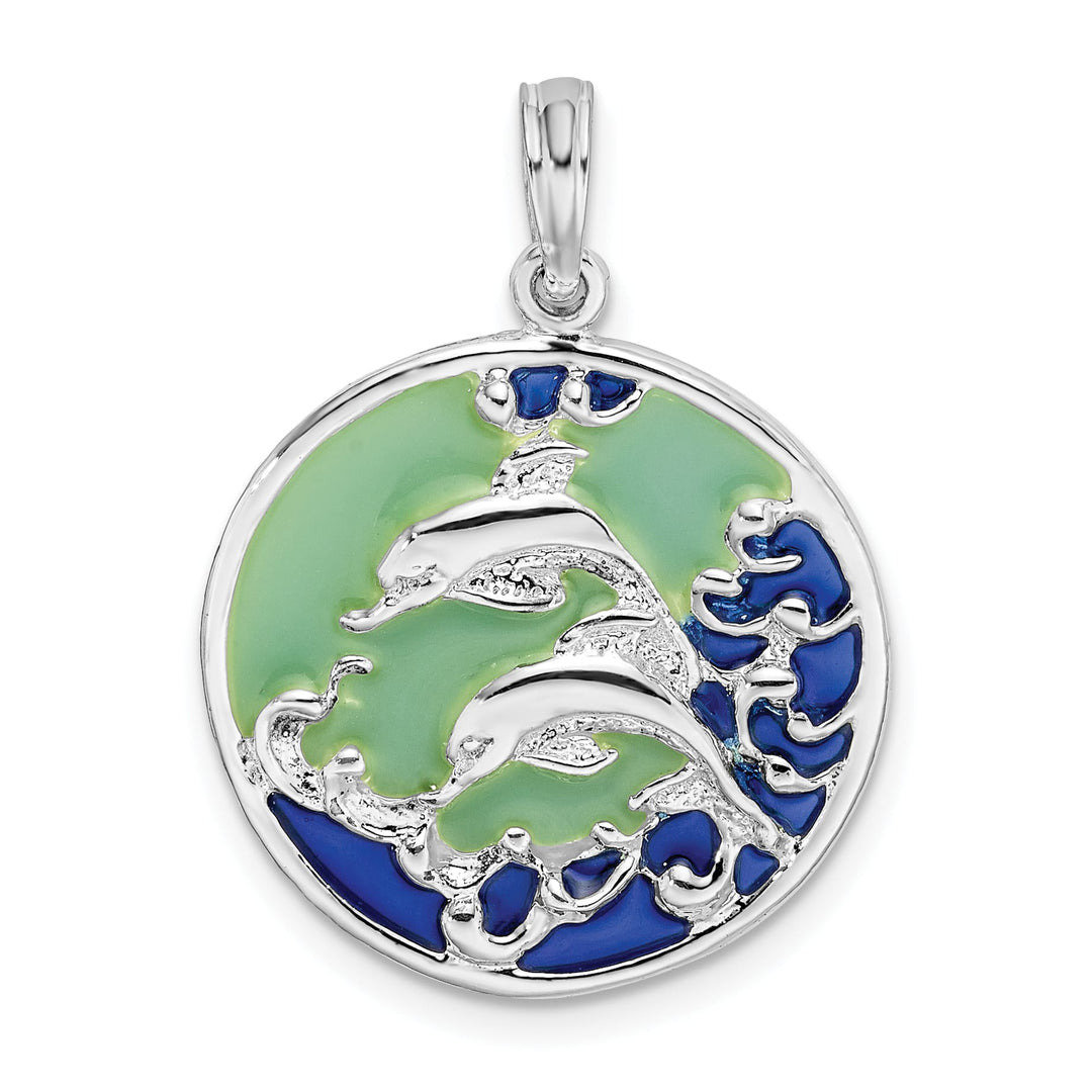 Sterling Silver Enameled Dolphins Pendant
