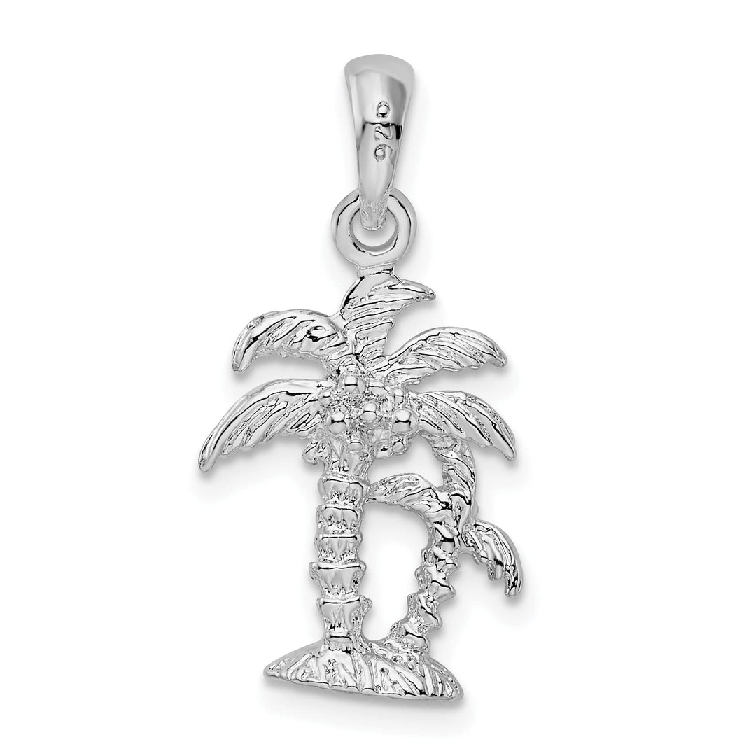 Sterling Silver and Textured 3D Two Palm Trees Pendant