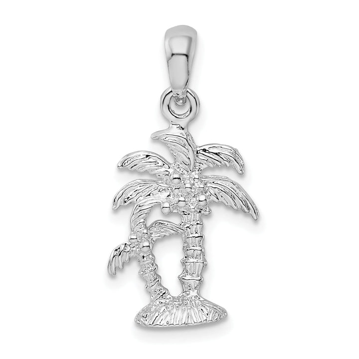 Sterling Silver and Textured 3D Two Palm Trees Pendant