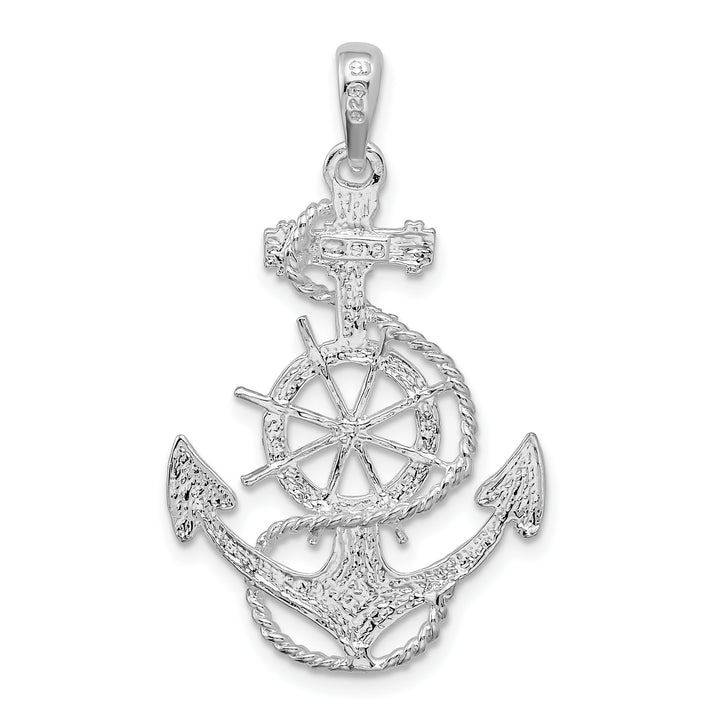 Sterling Silver Anchor with Ships Wheel Pendant