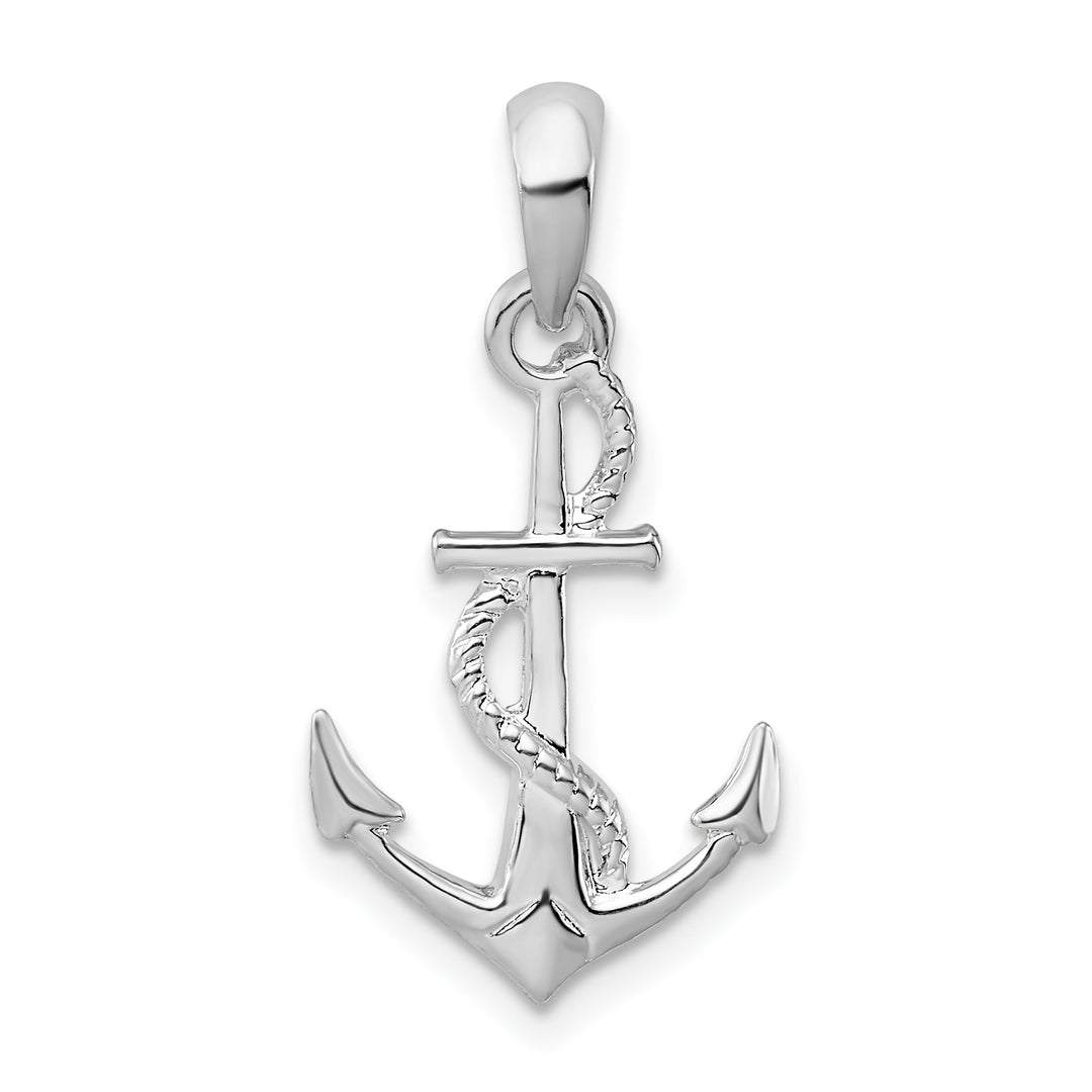 Sterling Silver and Textured 3D Anchor with Rope Pendant
