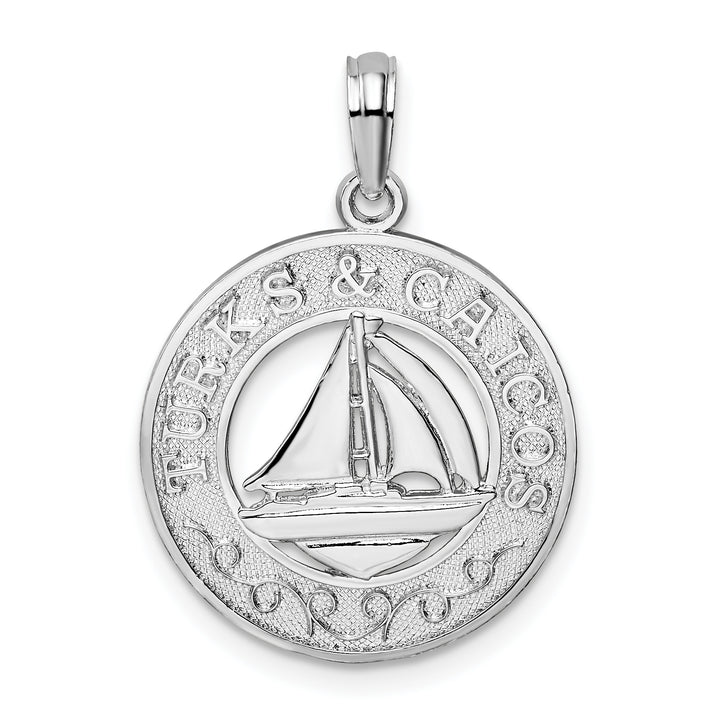 Sterling Silver Textured Turks and Caicos with Sailboat Pendant