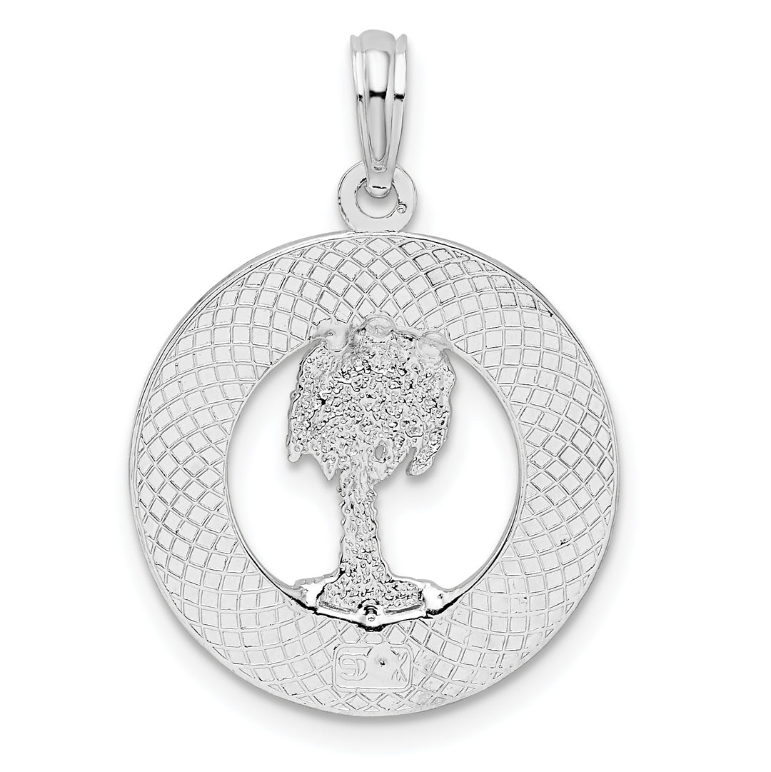 Sterling Silver Textured Siesta Key Florida with Palm Tree Pendant