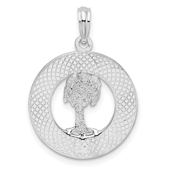 Sterling Silver Textured Siesta Key Florida with Palm Tree Pendant