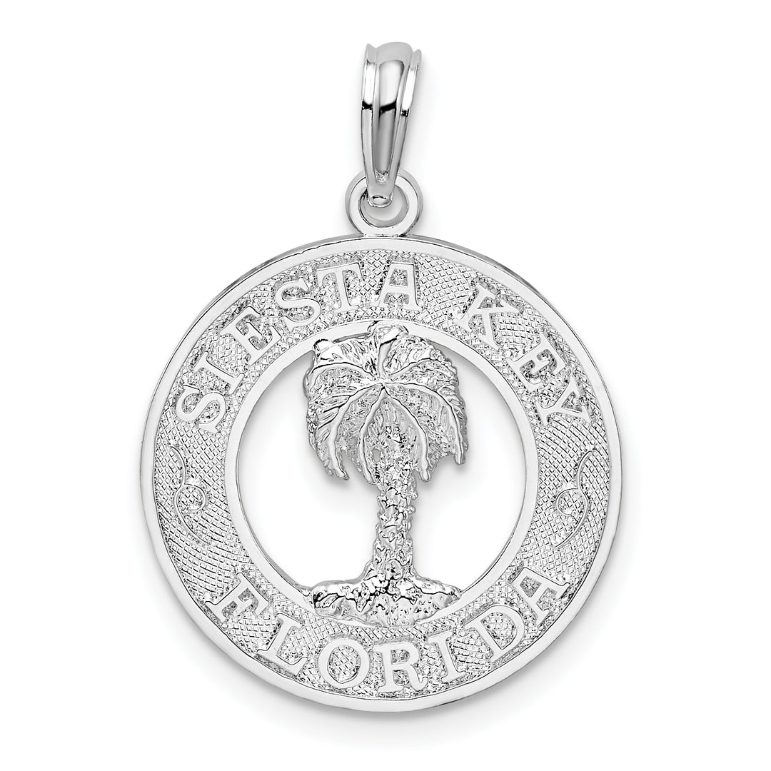 Sterling Silver Textured Siesta Key Florida with Palm Tree Pendant