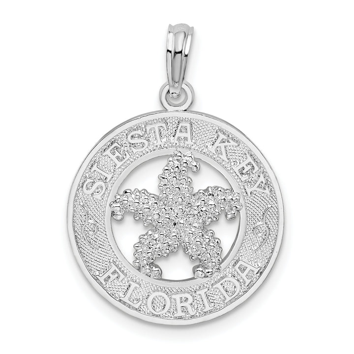 Sterling Silver Textured Siesta Key Florida with Starfish Pendant