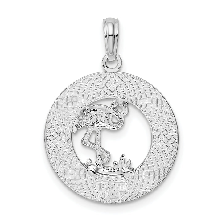 Sterling Silver Bonaire Circle Flamingo Pendant